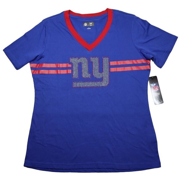NFL New York Giants Top Womens V-Neck Rhinestone Logo NEW - Picture 1 of 4